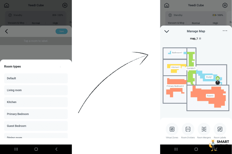 Räume werden in der Yeedi App benannt.